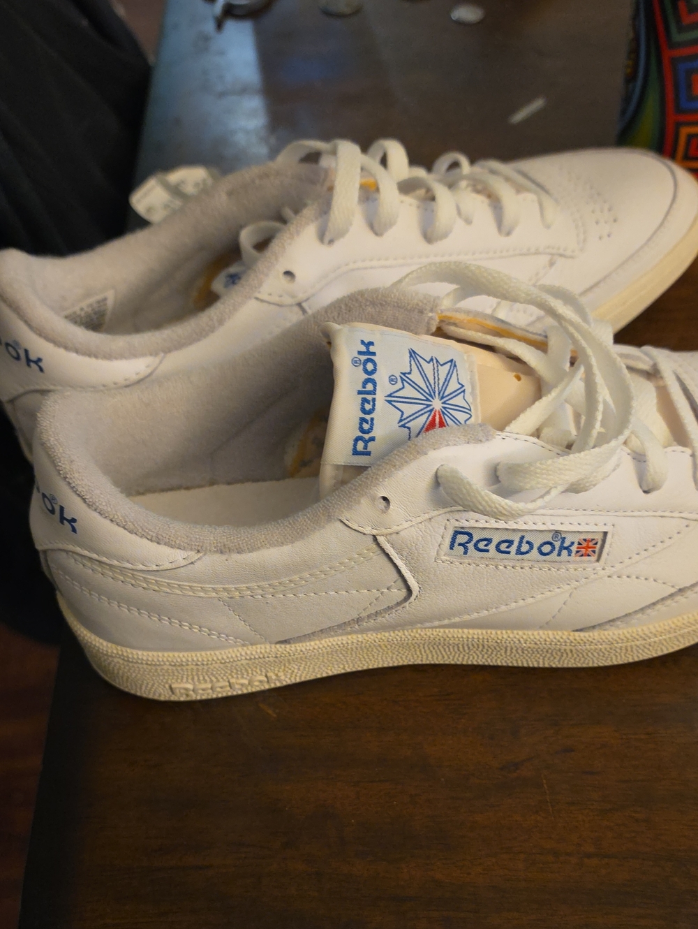 Reebok Kids White Leather Sneakers with Blue Logo